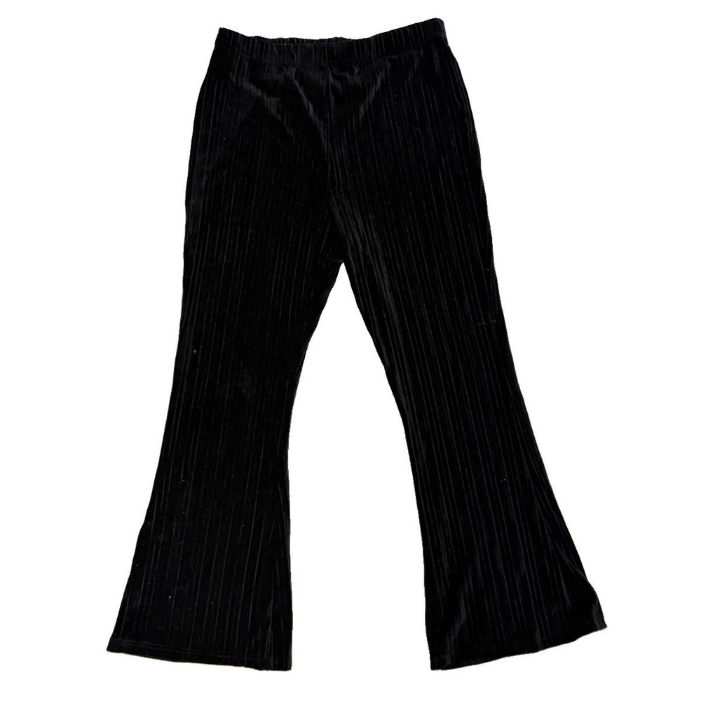 Women's XL Black Ribbed Velvet Flare Bell Bottom Pants Y2K Goth Boho Whimsigoth